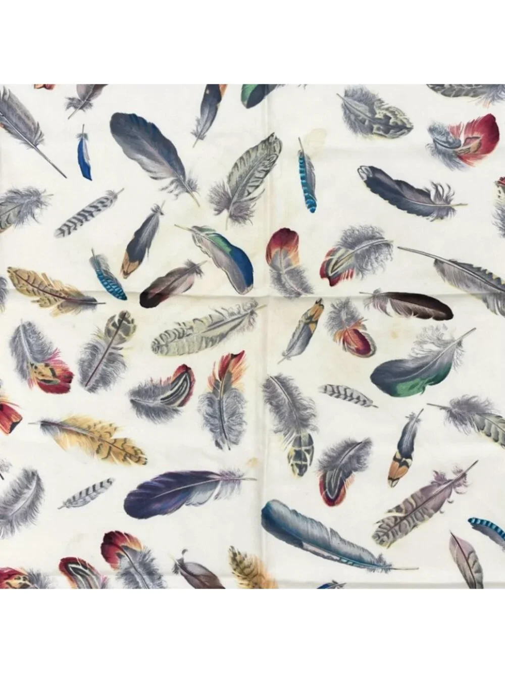 Hermes Carre 90 Plumes Scarf Silk Blue Feather Pattern